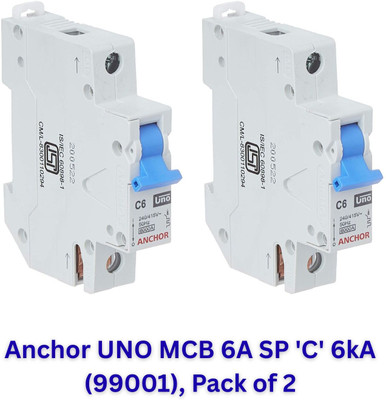 ANCHOR UNO MCB 6A SP 'C' 6kA (99001), Pack of 2 MCB(1)