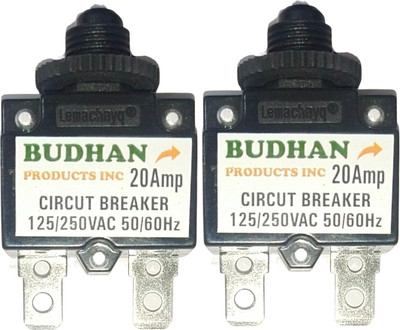 BUDHAN PRODUCTS INC 2 Pieces of 20 Amps Mini Circuit Breaker | Thermal Overload Protector AC 125/250V 20A Push Button Reset | 20Amp Load Switch, PCB Mount MCB(1)