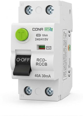 CONA Residual Current Circuit Breaker, 240/415V 10kA, DIN Rail Mount smyle RCD-RCCB 2-Pole 40A 30mA, MCB(2)