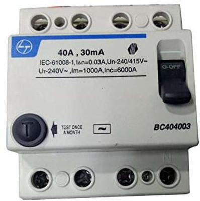 L&T 30 mA 40 A 4 Pole RCCB/ELCB (White) 4-pole_RCCB MCB(1)