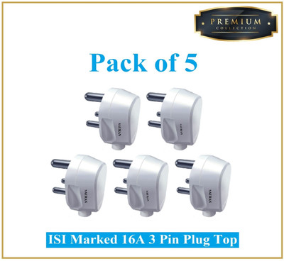 Sauran Pack of 5 Premium Quality 16amp 3 Pin Plug(PRE38.2) Three Pin Plug(White)