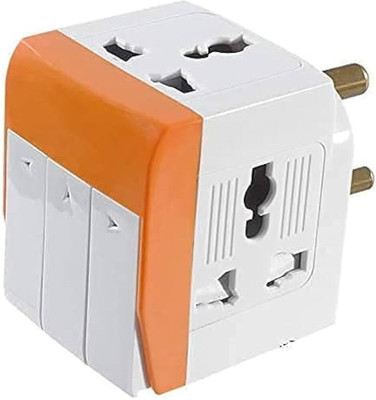 valida 3 Way Universal Multi Plug with Individual Switch and Indicator 3 way switched adaptor Three Pin Plug(White, Orange)