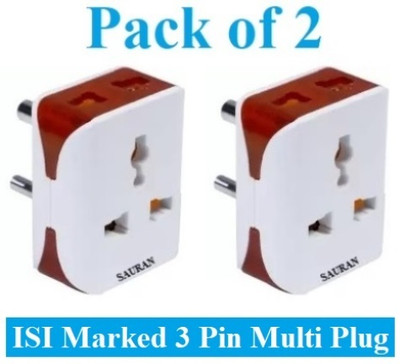 Sauran Pack of 2 Pieces 3 Pin Travel Electrical Multi Socket 6 A Adaptor Plug (ESP96) For Home, Office etc. Three Pin Plug(White, Red)