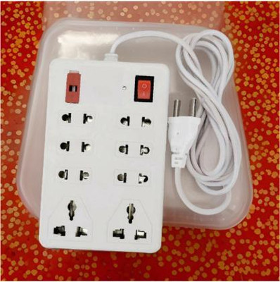 TOOLART Pin Flex Box with Indicator & Handle 8 Socket Extension Boards Ud137 Power Plug(White)
