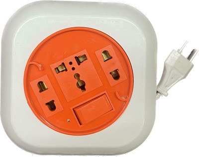 UNIVERSAL INDIA 6 Amp 3 Ports Extension Socket with Switch Button 6 Amp 3 Ports Extension Socket with Switch Button Three Pin Plug(White, Orange)