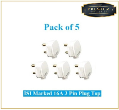 Sauran Pack of 5 Premium Quality 16amp 3 Pin Plug(PRE32.2) Three Pin Plug(White)
