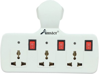 Amster 3+3 Multi Socket Extension Board with Individual Switches , LED Indicator Three Pin Plug(White)