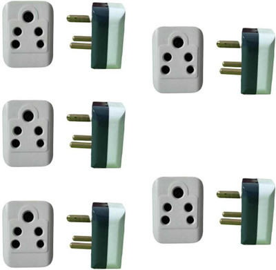 VUVAIL 3 Way Multi Socket Nice Model 3 Pin Top Plug PC 6A White Pack of 5 Pcs Three Pin Plug(Multicolor)