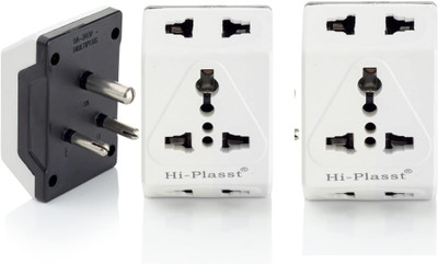 HI-PLASST (Pack of 2) 6A 3 Pin Multi Plug Socket Travel Adapter with Universal Socket Worldwide Plug,6 Amp Multiplug Socket for Home, Office,Mobile Charging. Three Pin Plug(Black, White)