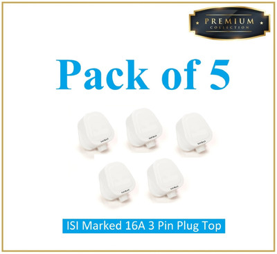Sauran Pack of 5 Premium Quality 16amp 3 Pin Plug(PRE40.2) Three Pin Plug(White)