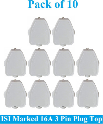 Sauran Pack of 10 16A Heavy Brass 3 Pin Top Electric Plug ESP58 Heat Resistive Three Pin Plug(White)