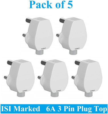 Sauran Pack of 5 Premium Quality 6amp 3 Pin Plug(PRE50.2) Three Pin Plug(White)