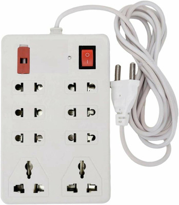 VARKAUS 8 SOCKET 2 SWITCHES EXTENSION CORD computer, tv, vedio game, diwali light decoration, multi purpose conveivity Three Pin Plug(White)