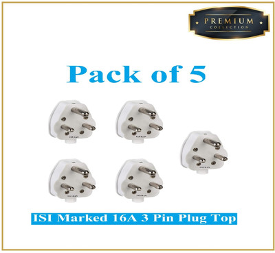 Sauran Pack of 5 Premium Quality 16amp 3 Pin Plug(PRE36.2) Three Pin Plug(White)