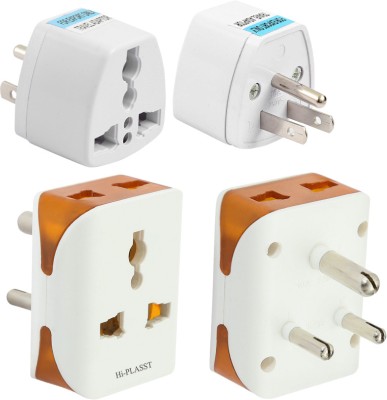 HI-PLASST (4pcs) USA Plug & 3pin Multiplug Combo of Converter Plugs 2pcs Of each Plug (2pcs) Type-B & (2pcs) 3pin-Multiplug Three Pin Plug(White, Orange)