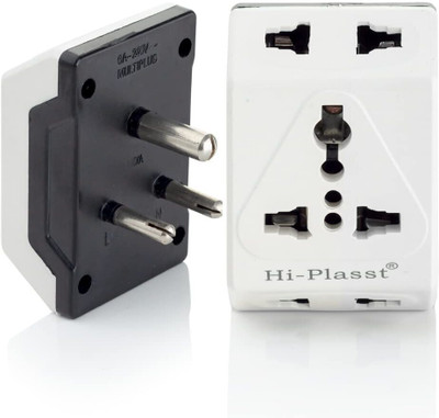 HI-PLASST 6A 3 Pin Multi Plug Socket Travel Adapter with Universal Socket Worldwide Plug,6 Amp Multiplug Socket for Home, Office,Mobile Charging. Three Pin Plug(Black, White)