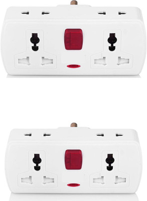 HI-PLASST Gold Universal Adaptor(6A) 4 Socket 1 Switch with Indicator Wall Plug Power Strip (White) (2) Gold Universal Adaptor(6A) 4 Socket 1 Switch with Indicator Wall Plug Power Strip (White) (2) Three Pin Plug(White)
