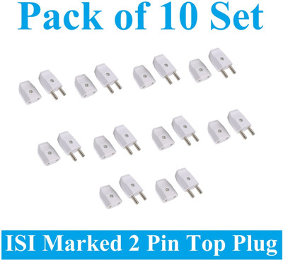 Sauran Pack of 10 Set 2 Pin Male-Female Plug Top (ESP115) For Home, Office etc. Two Pin Plug(White)