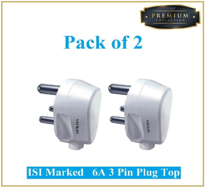 Sauran Pack of 2 Premium Quality 6amp 3 Pin Plug (PRE53.1) Three Pin Plug(White)