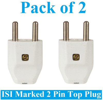 Sauran Pack of 2 Pieces Male 2 Pin Plastic Plug Top (ESP112) For Home, Office etc. Two Pin Plug(White)