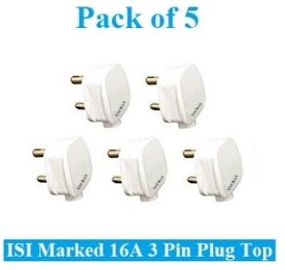 Sauran Pack of 5 16A Heavy Brass 3 Pin Top Electric Plug ESP53 Heat Resistive Three Pin Plug(White)