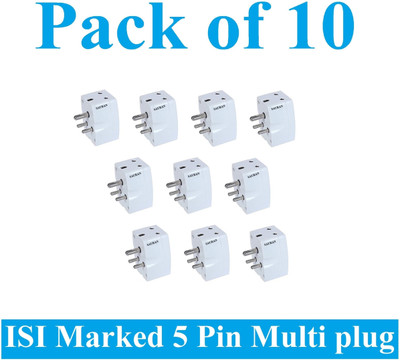 Sauran Pack of 10 Convertor Plug 6A to 16A International Conversion Multiplug (ESP101) Three Pin Plug(White)