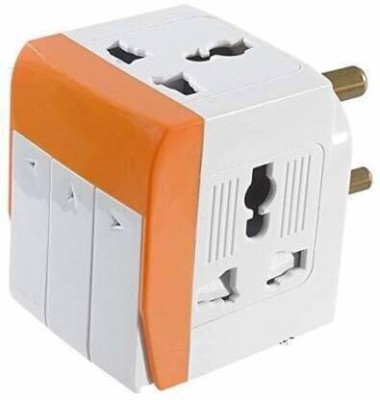 SPIRITUAL HOUSE 3 Pin 3 Way Universal Plug Individual Switch Multi socket Adapter With 3-in-1 Universal Travel -with Individual Switch 3-in-1 Universal Travel Adapter Three Pin Plug(White, Orange)