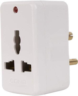 PM Cona 2071 Glossy 3-Pin Multi Plug Adapter (Pack of 2) Three Pin Plug(White)