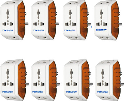 Techson 6A 3 Pin Multi Plug Socket Travel Adapter with Universal Socket PACK-8 ,, Multi Plug 3 Pin Extension Socket Three Pin Plug(White)
