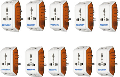 Techson 6A 3 Pin Multi Plug Socket Travel Adapter with Universal Socket PACK-10 ,,,Multi Plug 3 Pin Extension Socket Three Pin Plug(White)