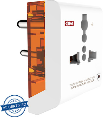 GM 3 PIN TRAVEL UNIVERSAL MULTI PLUG With Surge Protector & Indicator Three Pin Plug(White)