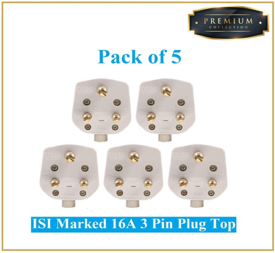 Sauran Pack of 5 Premium Quality 16amp 3 Pin Plug(PRE34.2) Three Pin Plug(White)