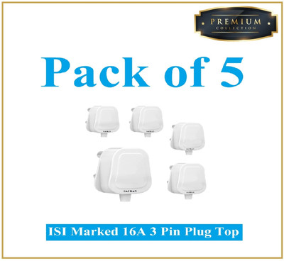 Sauran Pack of 5 Premium Quality 16amp 3 Pin Plug(PRE30.2) Three Pin Plug(White)