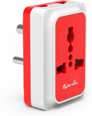 Fybros 8097 Sliq Universal Travel Adapter | 2 Year Warranty|Multi Plug Socket with Indicator Three Pin Plug(White, Red)