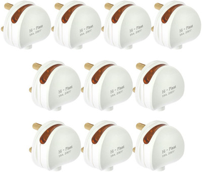 HI-PLASST 10PCS 16A 3 PIN TOP WITH LED INDICATOR ROUND MODEL 16A Round Indicator Power Plug(White)