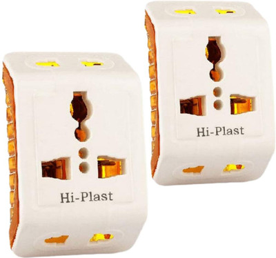 HI-PLASST (Pack of 2)3pin Multiplug Adaptor with 3 Universal Sockets,6 Amp Socket Worldwide Plug,6 Amp Multiplug Socket for Home, Office,Mobile Charging. Three Pin Plug(Orange, White)