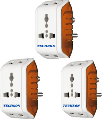Techson 6A 3 Pin Multi Plug Socket Travel Adapter with Universal Socket PACK-3 ,,Multi Plug 3 Pin Extension Socket Three Pin Plug(White)
