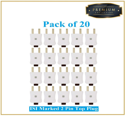Sauran Pack of 20 Premium Quality Male 2 Pin Plug Top (PRE56.4) Two Pin Plug(White)