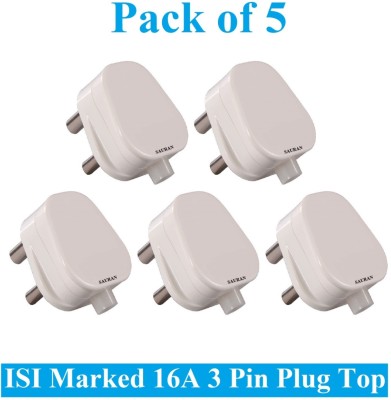 Sauran Pack of 5 16A Heavy Brass 3 Pin Top Electric Plug ESP50 Heat Resistive Three Pin Plug(White)