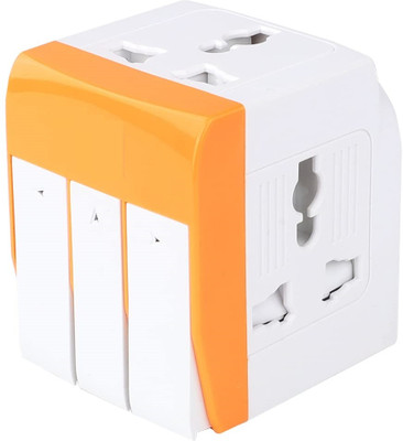 jihaan Travel Adaptor Plastic Extension orange 3 in 1 Adapter Multi Plug with 3 Sockets with 3 Individual Switch Extension Three Pin Plug(Pink)