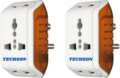 Techson 6A 3 Pin Multi Plug Socket Travel Adapter with Universal Socket PACK-2 ,, Multi Plug 3 Pin Extension Socket Three Pin Plug(White)