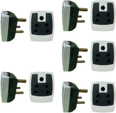 VUVAIL Royal Model 3 Way Multi Socket(2 Pin And3 Pin) 3 Pin Top Plug PC 6A Black and White Pack of 5 Pcs Three Pin Plug(Multicolor)