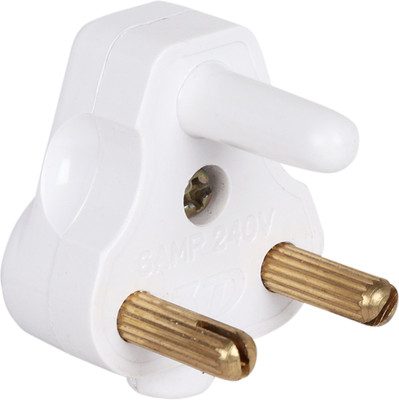 Mica 3PT 6A 3D M2 3 Pin Plug 5 Amp / 6 Amp 3D, With Dummy Earth Pin, Easy to Use, White Three Pin Plug(White)