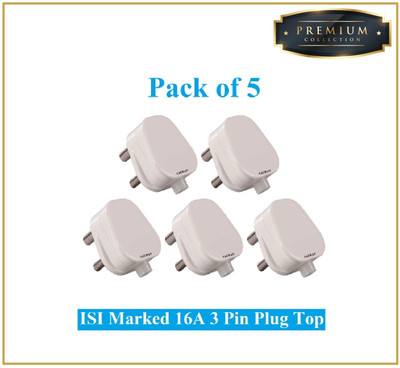 Sauran Pack of 5 Premium Quality 16amp 3 Pin Plug(PRE29.2) Three Pin Plug(White)