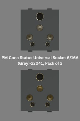PM Cona Status Universal Socket 6/16A (Grey)-22041, Pack of 2 Staus Power Plug(Grey)