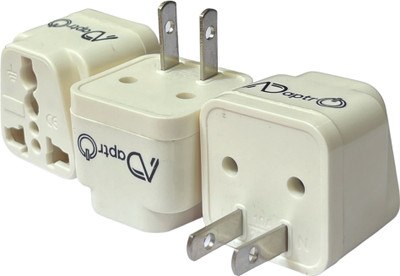 Adaptro India to US Adapter Conversion Plug for USA, Japan, Canada, Philippines Travel 3 Worldwide Adaptor(White)