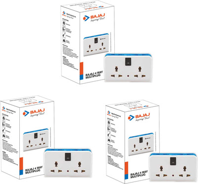 BAJAJ 4 WAY MULTY PLUG 6A PACK OK-03 Three Pin Plug(White, Blue)