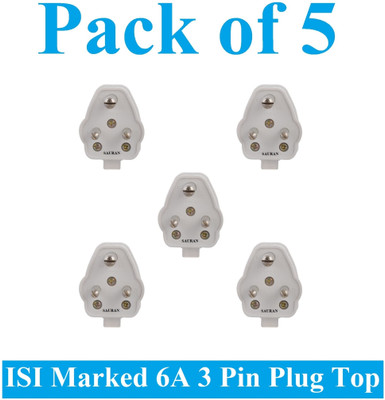 Sauran Pack of 5 16A Heavy Brass 3 Pin Top Electric Plug ESP52 Heat Resistive Three Pin Plug(White)