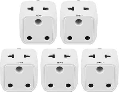Sauran Pack of 5 Pieces 5Pin Multi Plug Socket Extension Socket (ESP102) For Home, Office etc. Three Pin Plug(White)