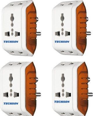 Techson 6A 3 Pin Multi Plug Socket Travel Adapter with Universal Socket PACK-4 ,,Multi Plug 3 Pin Extension Socket Three Pin Plug(White)